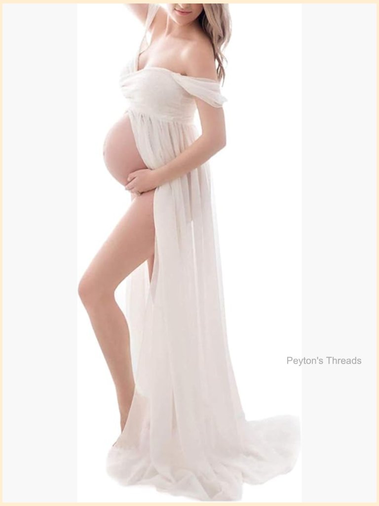 Maternity Off Shoulder Chiffon Lace Maxi Dress For Photoshoot